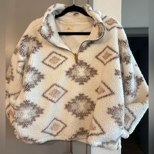 Cozy Patterned Fleece/polyester quarter zip sweater